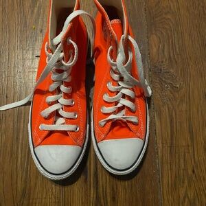 Converse Neon Orange High-Top Sneakers with White Laces